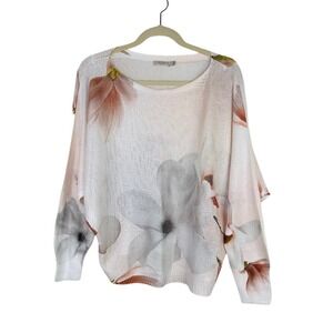 Anna Melani Artsy‎ Floral Print Sweater Open Knit Dolman Sleeve Lagenlook Size S